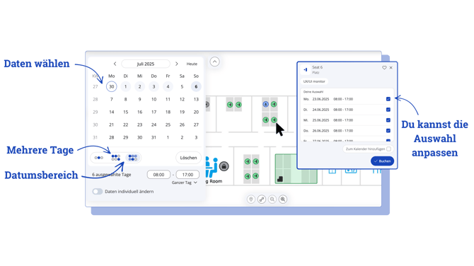 Kalender Monatsansicht Mehrfachbuchung