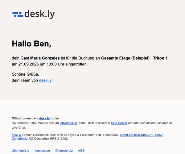 Hilfecenter Benachrichtigung Gast ist da Email DE