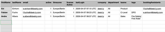 Vorlage CSV Datei User Import