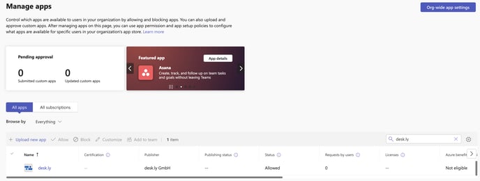 Search the desk.ly Teams App