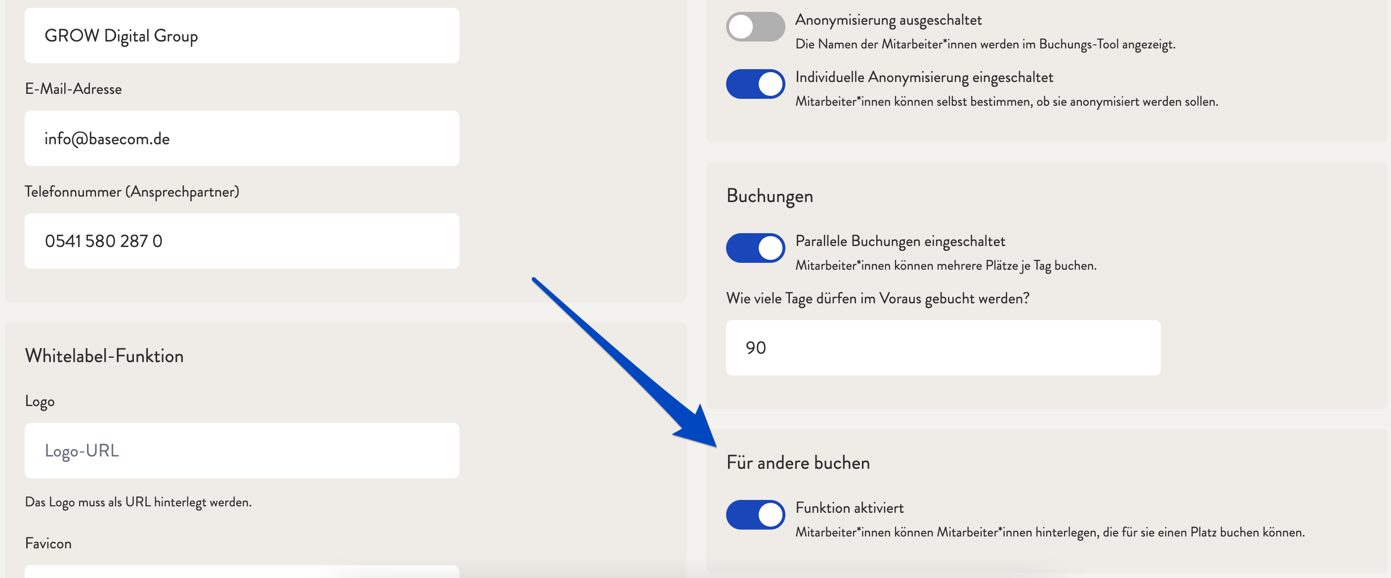 Wie lege ich fest, ob meine Mitarbeiter*innen für Kolleg*innen buchen dürfen_2