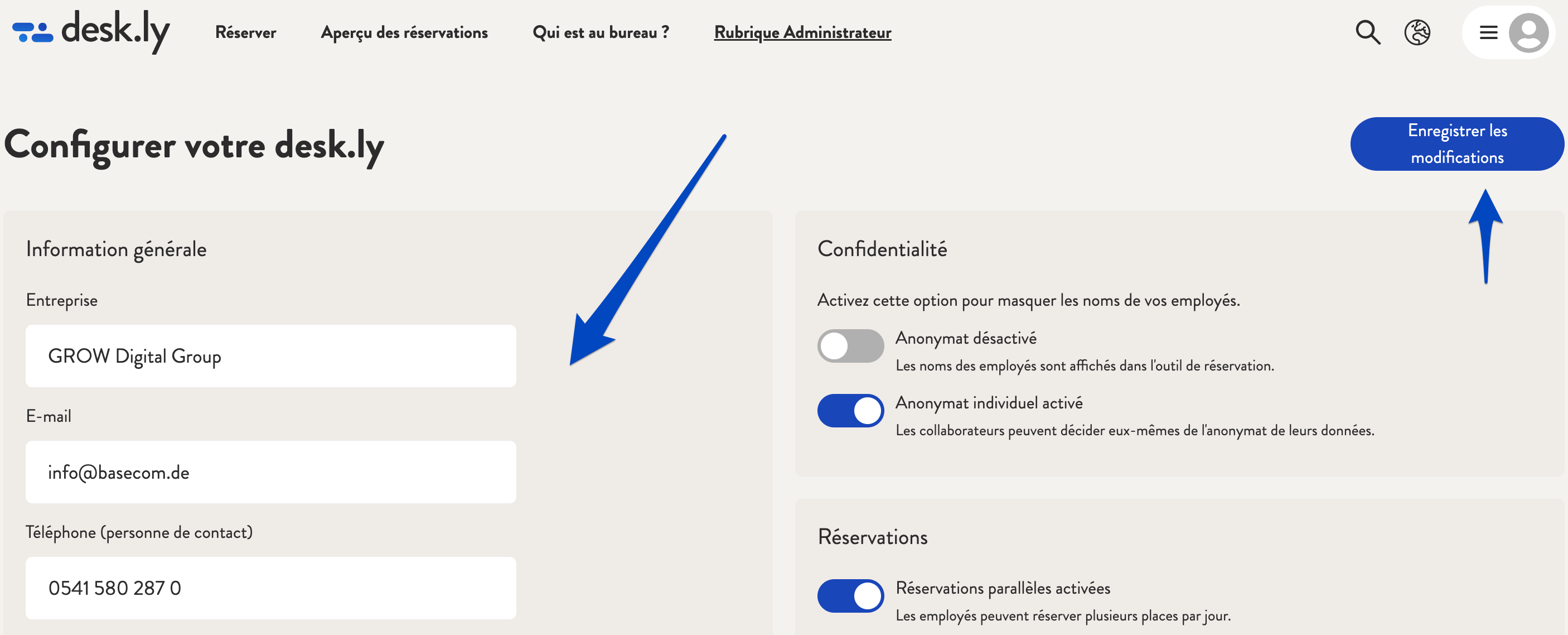 Comment modifier les données de mon entreprise tel que l'e-mail et téléphone_2