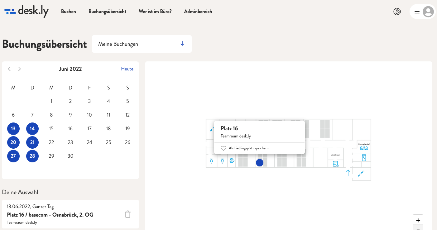 Die Buchungsübersicht bei desk.ly